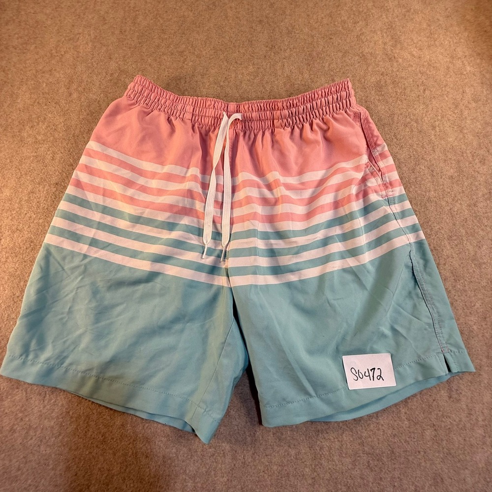Chubbies Mens Swim Trunks Pink Blue Striped Elastic Waist Board Shorts S6472